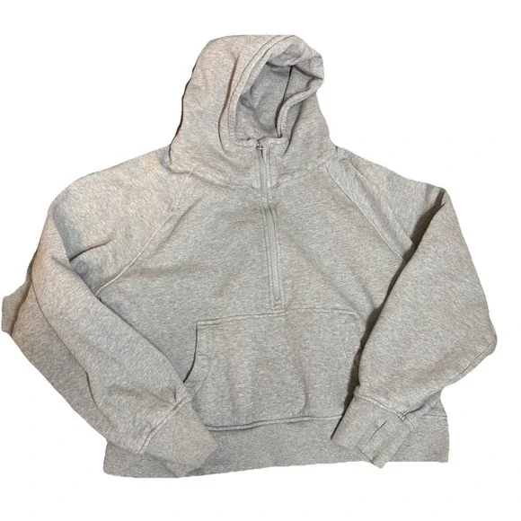 Quince Womens Organic Heavyweight Cropped Half Zip Hoodie Heather Grey M Sporty - Picture 1 of 7